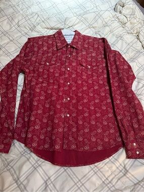 Kids Long-Sleeve Button-Down Shirt in Red Paisley